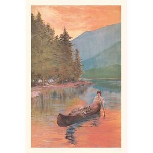 Vintage Journal Woman Canoeing on River -- Found Image Press